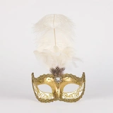 Venetiansk mask med fjäder Guld vit
